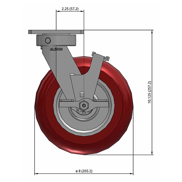 Side view drawing of caster with dimensions
